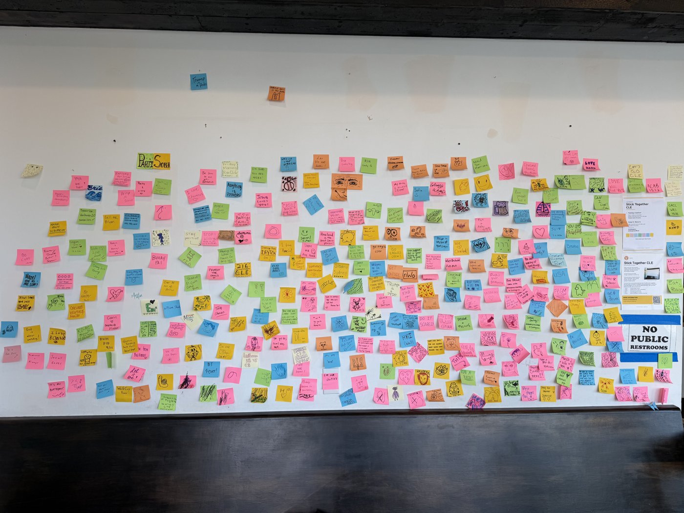 Sticky note wall at CLE Bagel